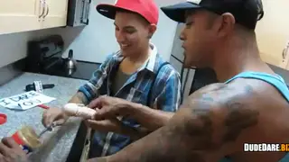 Muscular Teen Delivers Blowjob Before Anal