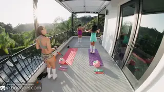 VR Foursome: Brunettes Share Cock Outdoors