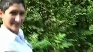 European Brunette Gives Blowjob Outdoors in Public