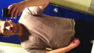 Latino Guy Jerks Off and Cums in Sink