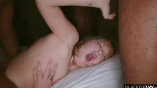 Blonde and Brunette Share Massive Cocks in Gangbang Orgy