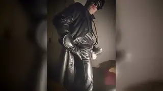 Latino Stud Strokes Leather-Covered Cock to Cumshot
