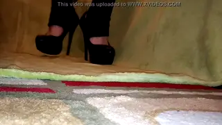 Slender Amateur Struts in High Heels for the Camera