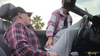 Mature Daddy Enjoys Public Blowjob and Foot Worship in Car