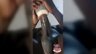 Ebony Student Lubricates Up and Rides a Sleeve After Class