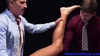 Blonde Jock Takes Bareback Creampie in Oiled Threesome