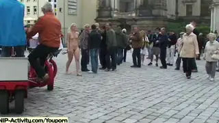 Blonde European Flashes Her Body on Public Streets