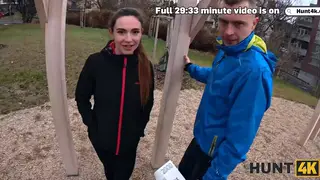 European Brunette Rides Stranger in Car While Boyfriend Watches