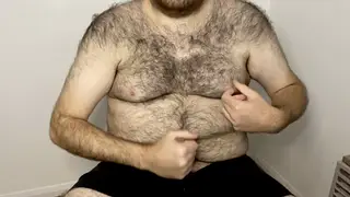 Hairy Bear Strokes Uncut Cock to Climax on Webcam