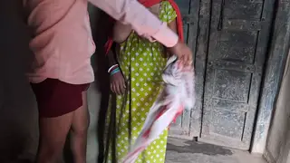 Indian Teen Waitress in Uniform Serves Outdoors for Married Couple