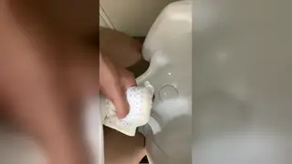 Asian Teen Solo Cumshot in Public Restroom