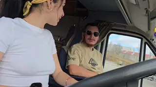 Busty Latina Gives Roadside Blowjob in Car