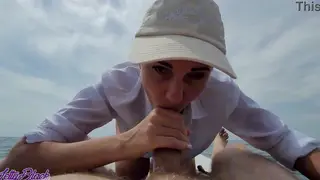Petite MILF Swallows Cum After Outdoor Blowjob