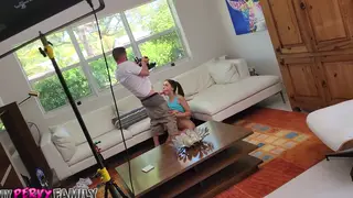 Brunette Teen Gives POV Blowjob Then Rides Older Man