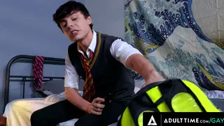Slim Twink Rides Roommate Bareback After Toy Play