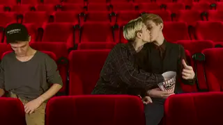 European Hunks Share a Twink in a Cinema Threesome