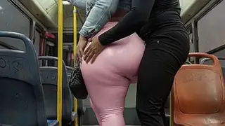 BBW Latina Teases in Shiny Pants During Public Bus Ride
