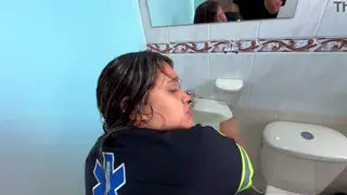 Curvy Blonde and Latina Paramedics Sneak Bathroom Quickie