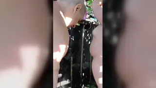 Busty European Brunette Fucks Outdoors in Shower