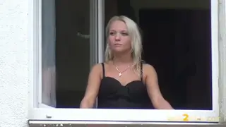 Blonde European Squats Outdoors and Pisses in Public
