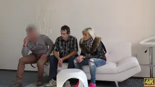 Blonde European Enjoys Oral While Her Husband Watches