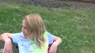 Curvy Blonde Teacher Bent Over Railway Tracks for Public Anal