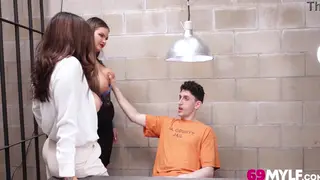 Brunette MILF Officers Share a Teen in Uniform