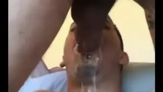 Interracial Deepthroat Ends with Messy Facial