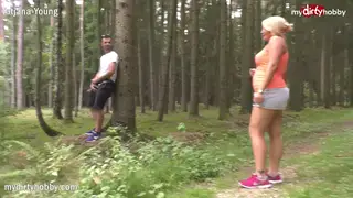 Blonde Catches Guy Outdoors and Finishes Him Orally