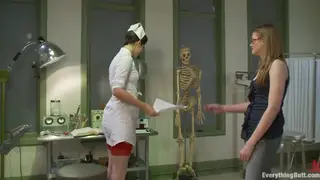 Blonde Nurse Dominates Bound Patient in Hospital Lesbian Anal Scene