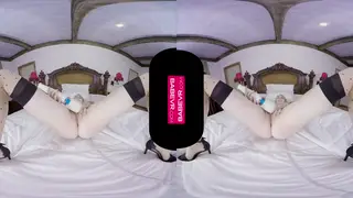 Blonde Teen Performs Intimate Solo in VR Stockings