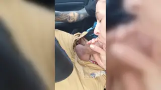 European Brunette Swallows Stranger's Load in Car