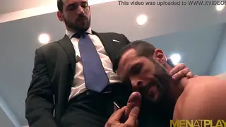 Muscular Latino Studs Fuck Bareback in a Sleek Office Setting