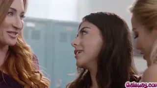 Three Women in Uniform Share a Lesbian Threesome at a Desk