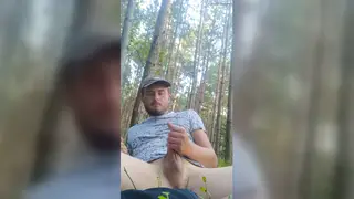 European Amateur Pleasures Himself Outdoors in Forest Setting