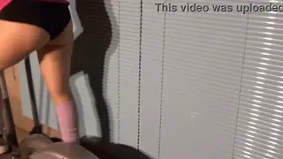 Blonde Wife Shows Off Curves in Stockings Workout