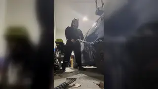 Hairy Bear Finishes Pissing Beside Parked Car
