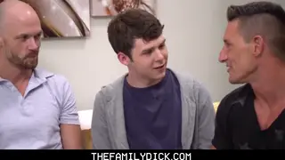 Muscular Stepfather and Stepson Share Twink in Bareback Threesome