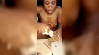 Ebony Teen Drinks Piss and Swallows Cum
