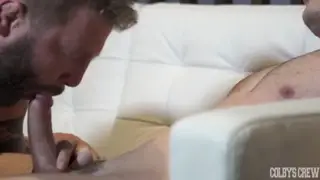 Muscular Mature Man Guides Teen Through Oral Pleasure