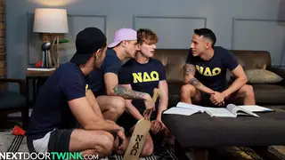 Slim Guys Swap Positions in a Bareback Group Session