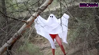 Latina Cosplay Rides Outdoors in Forest Fishnet