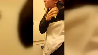 Petite Brunette Squirts Hard in Airplane Bathroom
