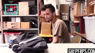 Slim Twink Takes Officer's Raw Cock Over a Desk