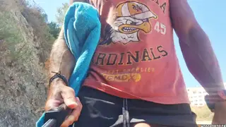Latino Jock Strokes Uncut Cock While Walking Public Streets