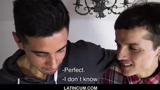 Muscular Jock and Slim Latino Twink Share Bareback Threesome POV