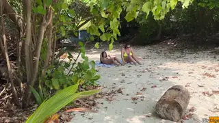 Voyeur Cums on Sunbathing MILF and Stepdaughter