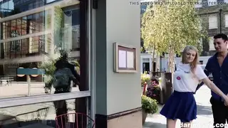 Blonde European Maid Seduces Her Boss in Uniform