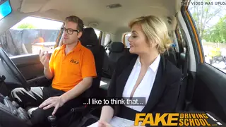 Busty European Examiner Swallows Student In Car