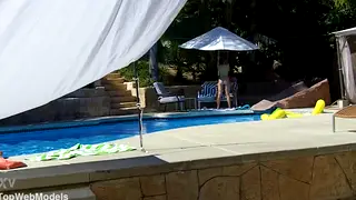 Petite Bound Beauty Takes Facial by the Pool